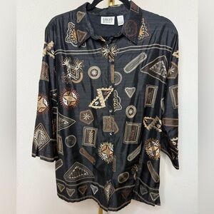 Vintage Chicos Embroidered Silk Button Up‎